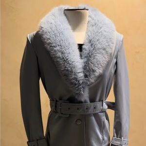 Zara Faux leather belted blue coat dress . New never worn and small in size.